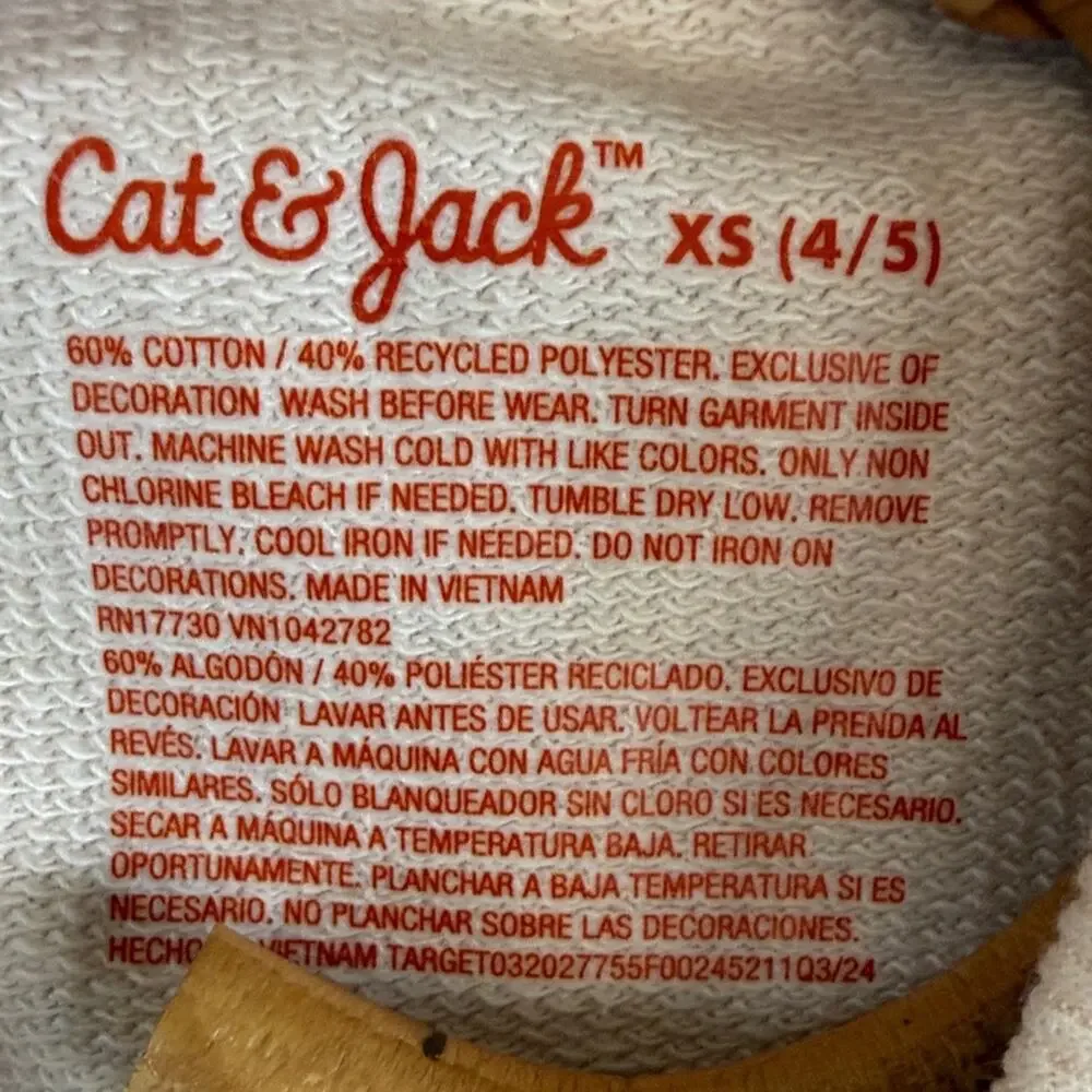 Cat & Jack Girls French Terry 'Merry' Cream Sweatshirt size XS
